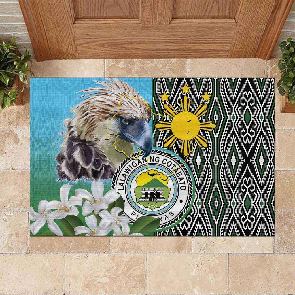 Cotabato Philippines Province Rubber Doormat Filipino Eagle Sampaguita Tinalak Pattern LT14 Blue - Polynesian Pride