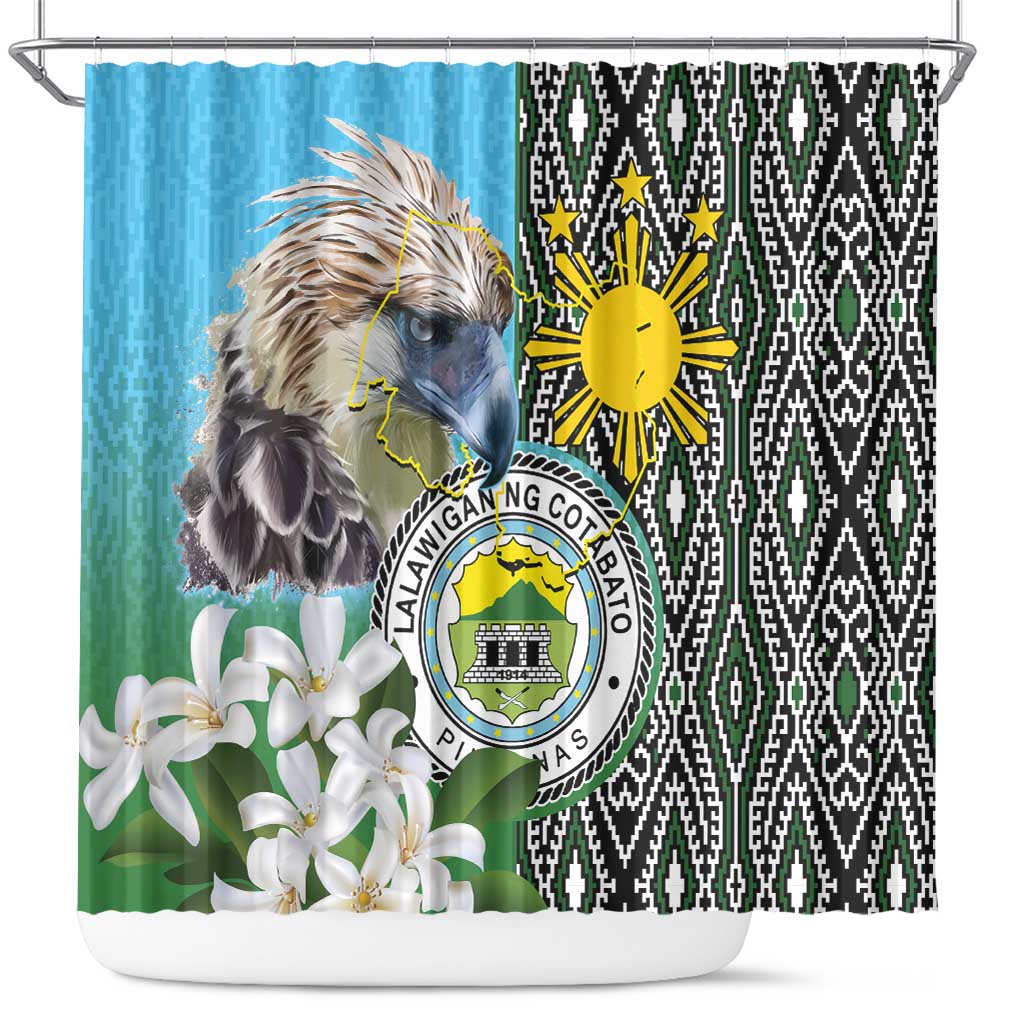 Cotabato Philippines Province Shower Curtain Filipino Eagle Sampaguita Tinalak Pattern LT14 Blue - Polynesian Pride
