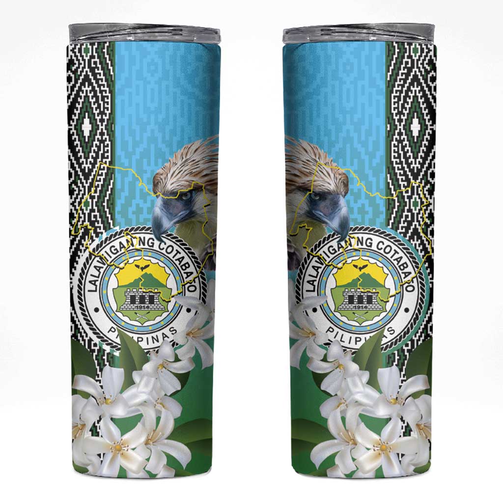 Cotabato Philippines Province Skinny Tumbler Filipino Eagle Sampaguita Tinalak Pattern LT14 Blue - Polynesian Pride