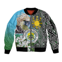 Cotabato Philippines Province Sleeve Zip Bomber Jacket Filipino Eagle Sampaguita Tinalak Pattern LT14 Unisex Blue - Polynesian Pride