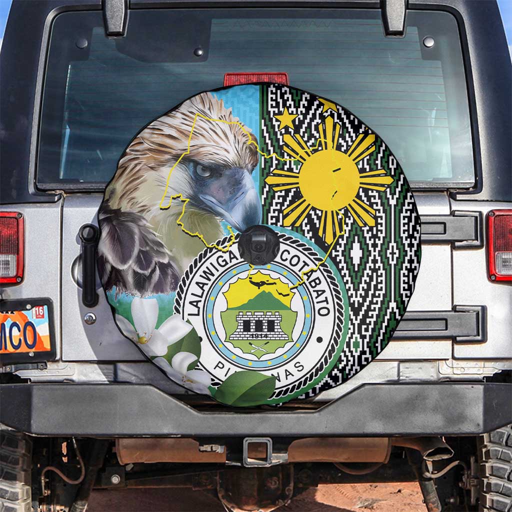 Cotabato Philippines Province Spare Tire Cover Filipino Eagle Sampaguita Tinalak Pattern LT14 Blue - Polynesian Pride