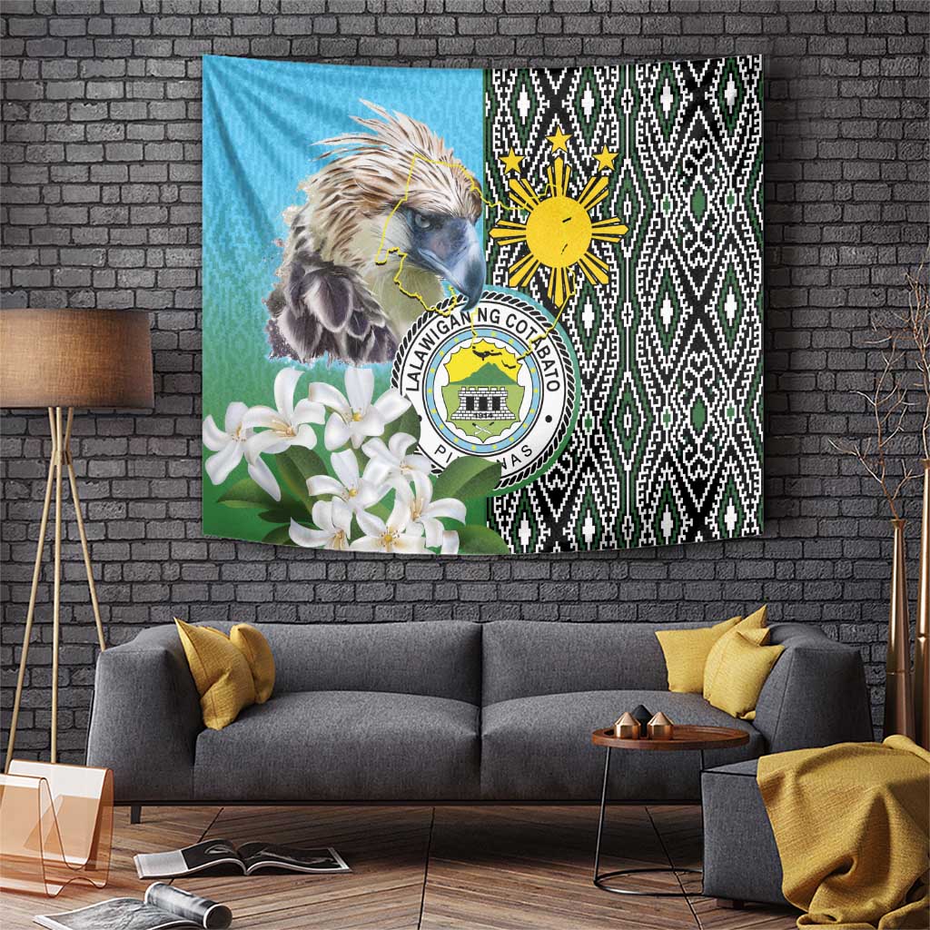 Cotabato Philippines Province Tapestry Filipino Eagle Sampaguita Tinalak Pattern LT14 Blue - Polynesian Pride
