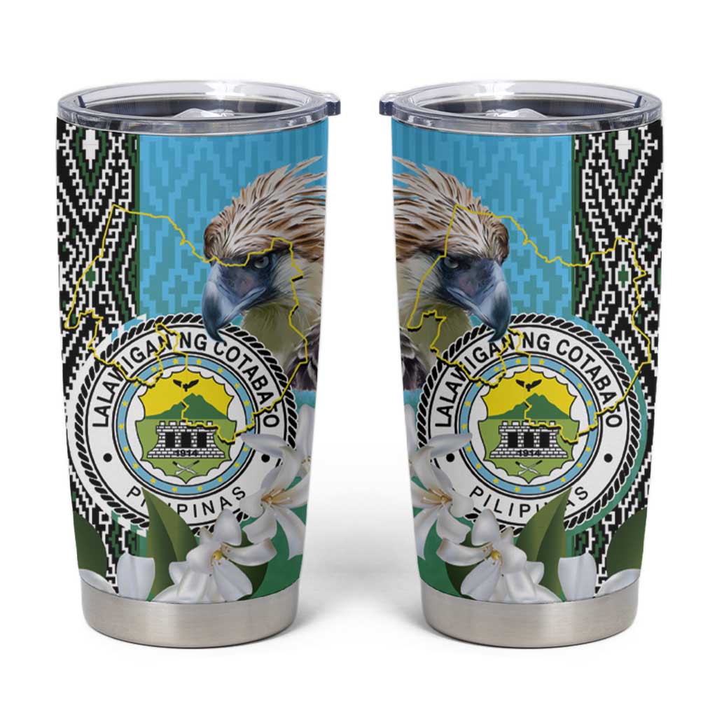 Cotabato Philippines Province Tumbler Cup Filipino Eagle Sampaguita Tinalak Pattern LT14 Blue - Polynesian Pride
