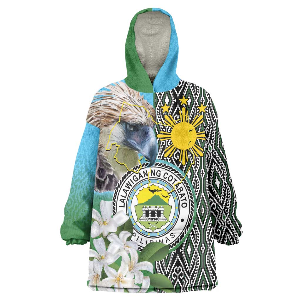 Cotabato Philippines Province Wearable Blanket Hoodie Filipino Eagle Sampaguita Tinalak Pattern LT14 One Size Blue - Polynesian Pride