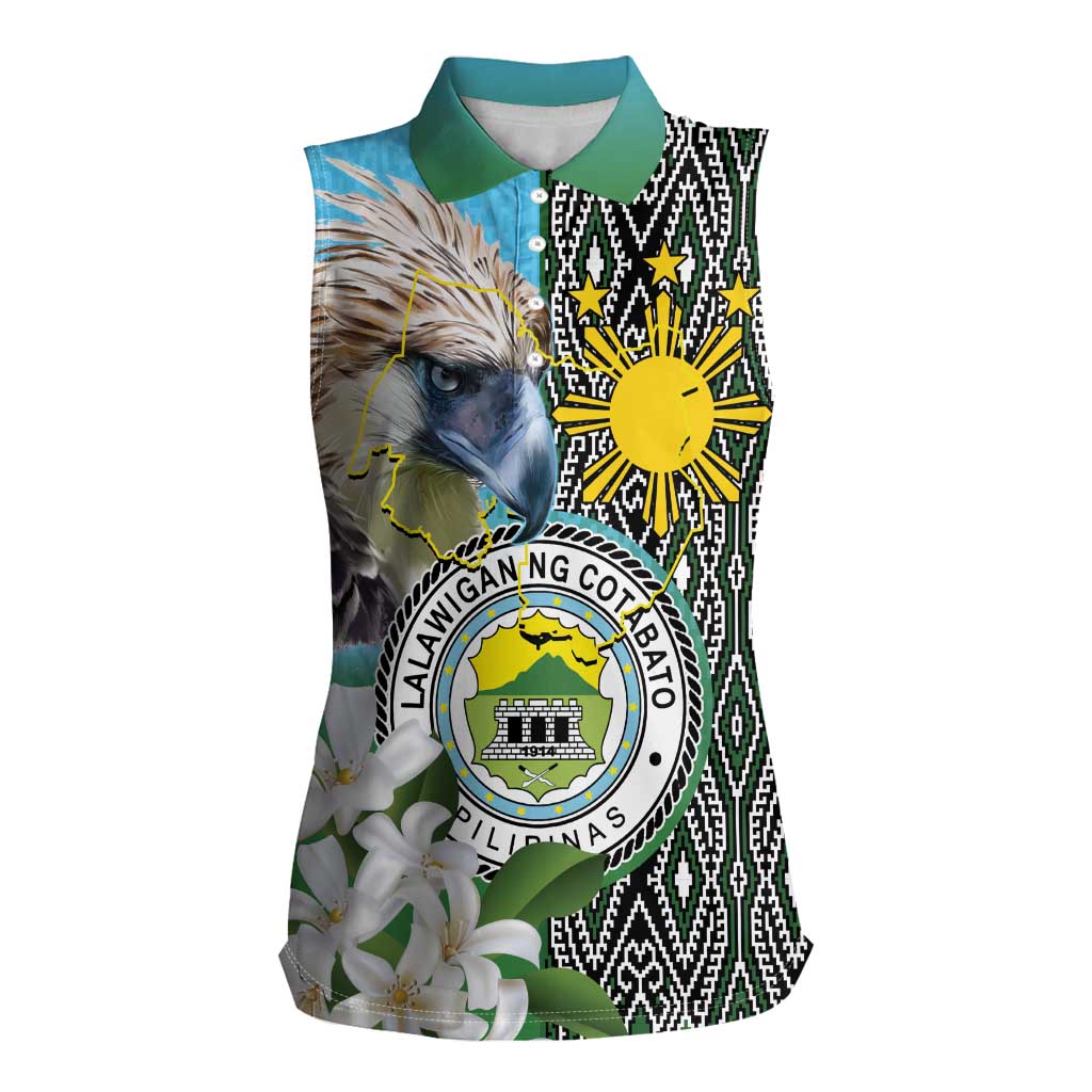 Cotabato Philippines Province Women Sleeveless Polo Shirt Filipino Eagle Sampaguita Tinalak Pattern LT14 Female Blue - Polynesian Pride