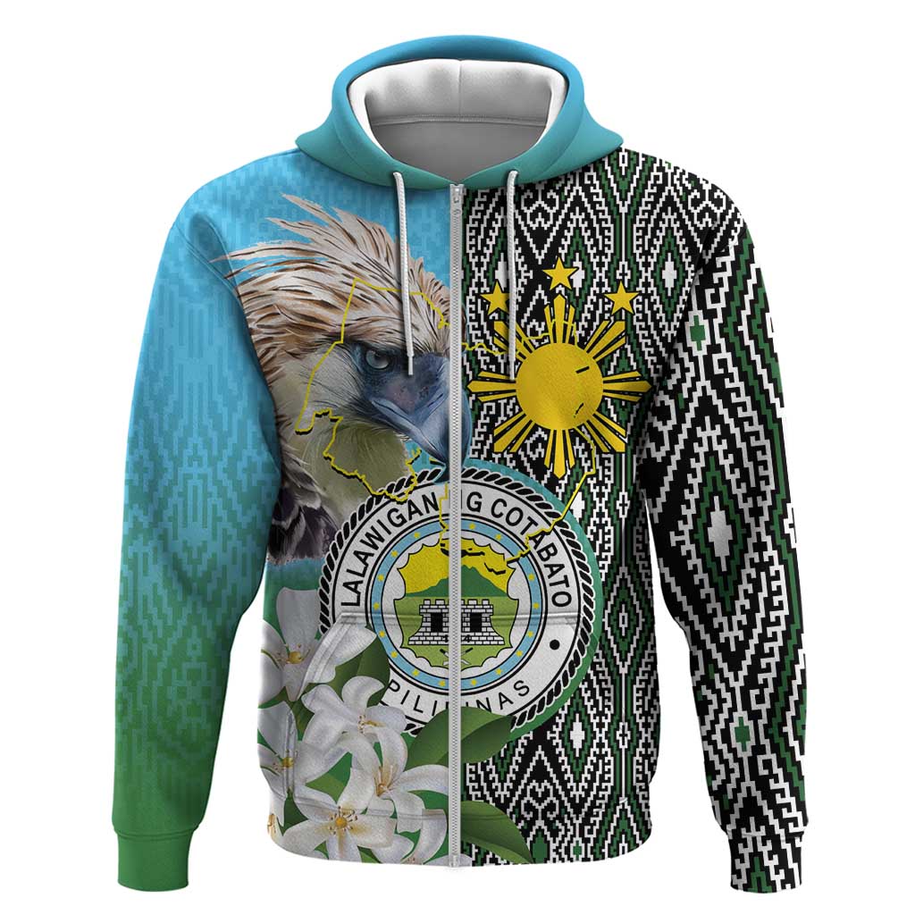 Cotabato Philippines Province Zip Hoodie Filipino Eagle Sampaguita Tinalak Pattern LT14 Zip Hoodie Blue - Polynesian Pride