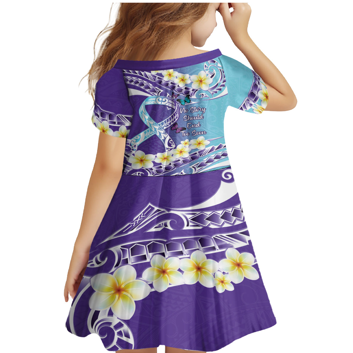 No Story Should End Too Soon Suicide Awareness Family Matching Mermaid Dress and Hawaiian Shirt Purple And Teal Polynesian Ribbon