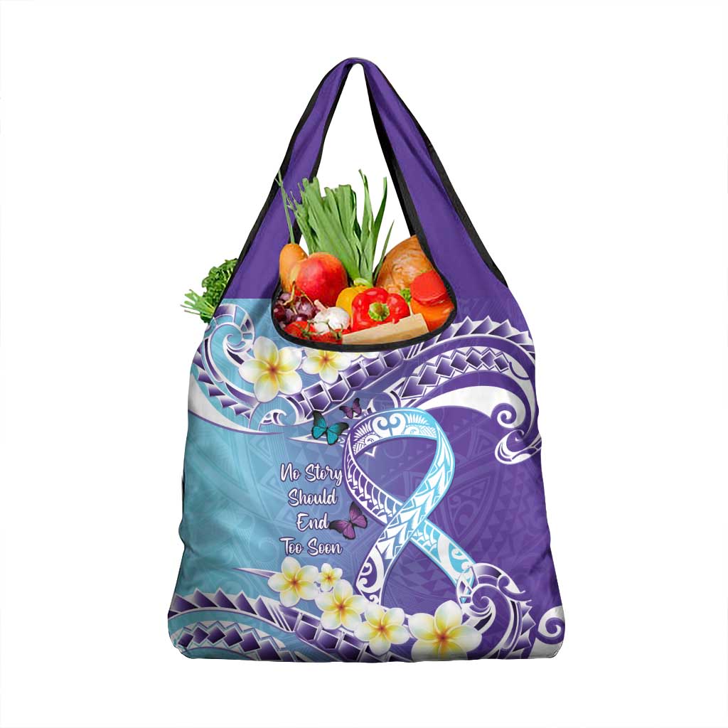No Story Should End Too Soon Suicide Awareness Grocery Bag Purple And Teal Polynesian Ribbon LT14 1-pack One Size Purple - Polynesian Pride