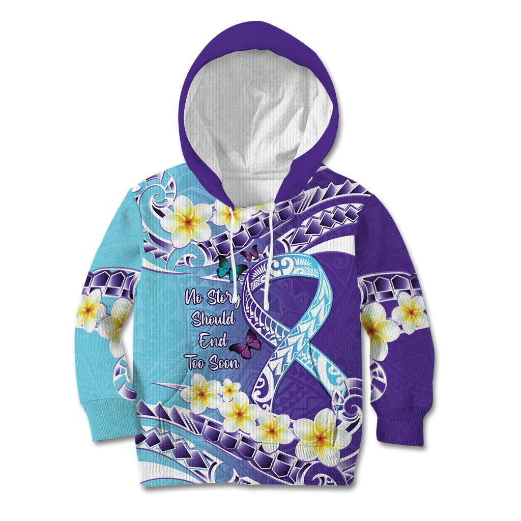 No Story Should End Too Soon Suicide Awareness Kid Hoodie Purple And Teal Polynesian Ribbon