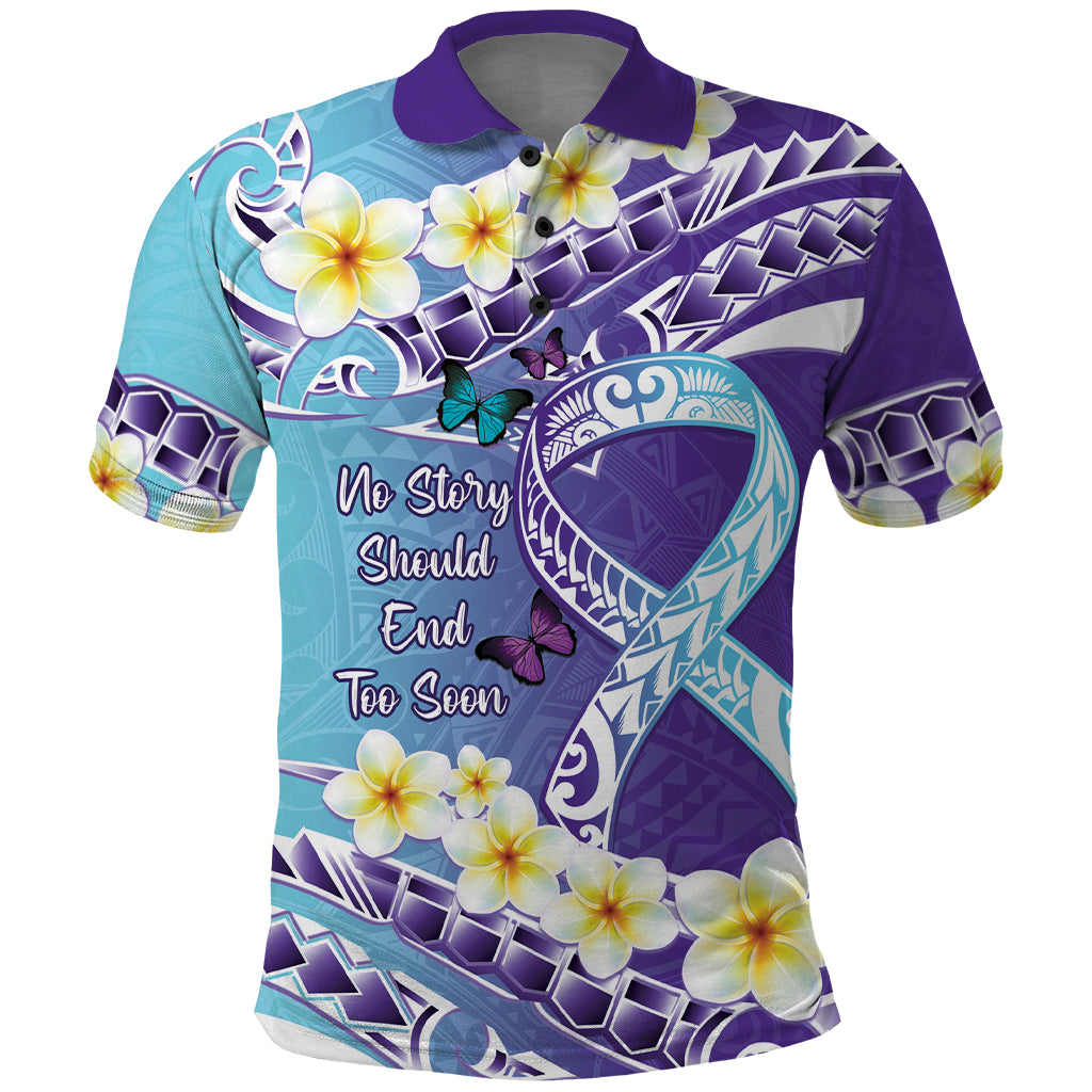 No Story Should End Too Soon Suicide Awareness Polo Shirt Purple And Teal Polynesian Ribbon