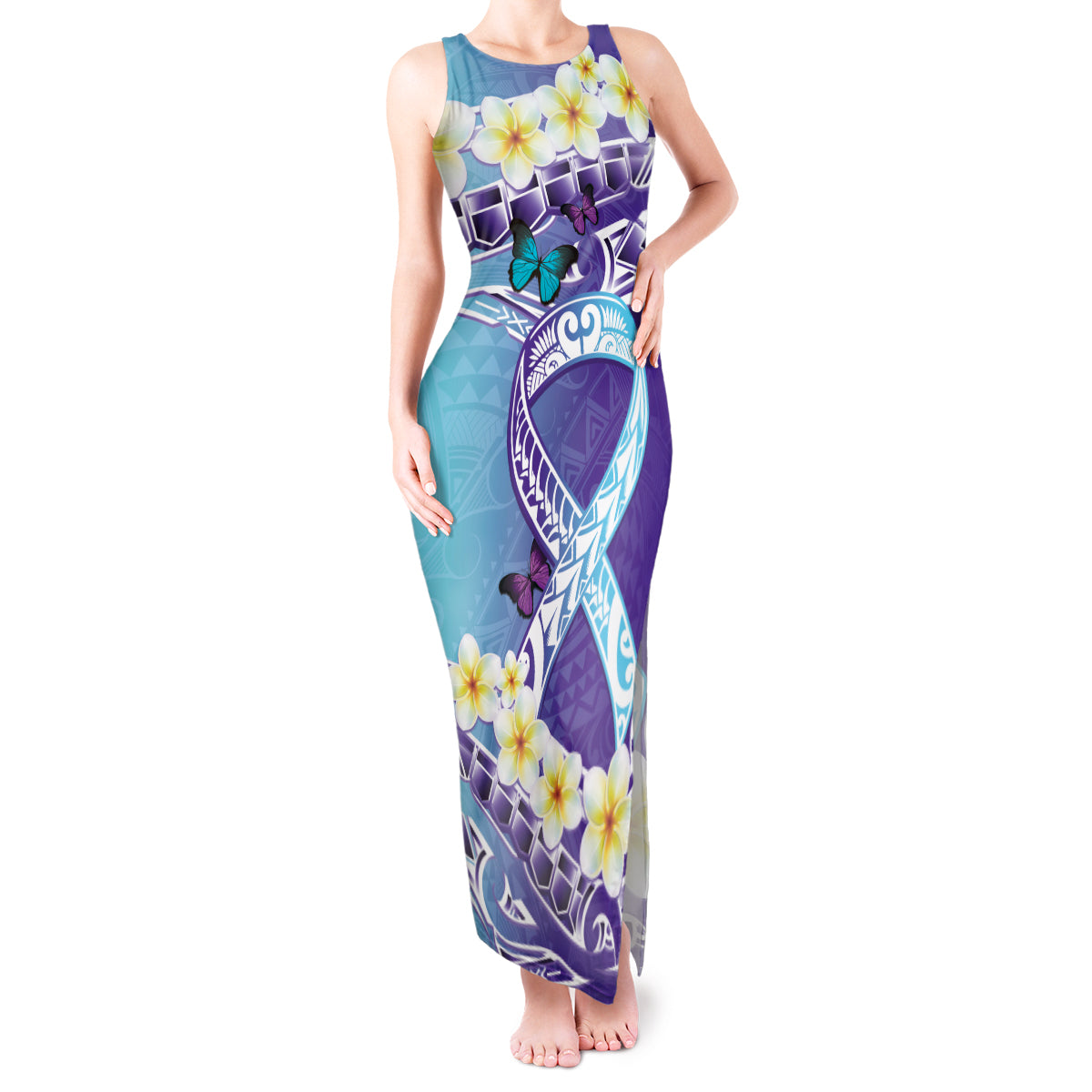 No Story Should End Too Soon Suicide Awareness Tank Maxi Dress Purple And Teal Polynesian Ribbon