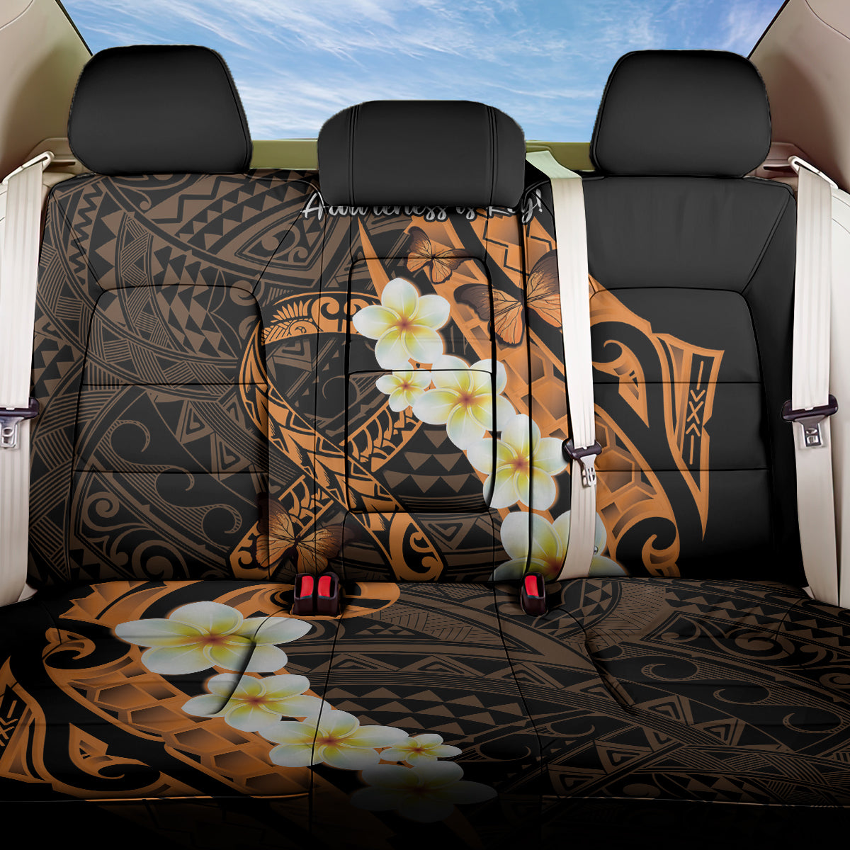 Liver Cancer Awareness Month Back Car Seat Cover Awareness Is Key Orange Polynesian Ribbon