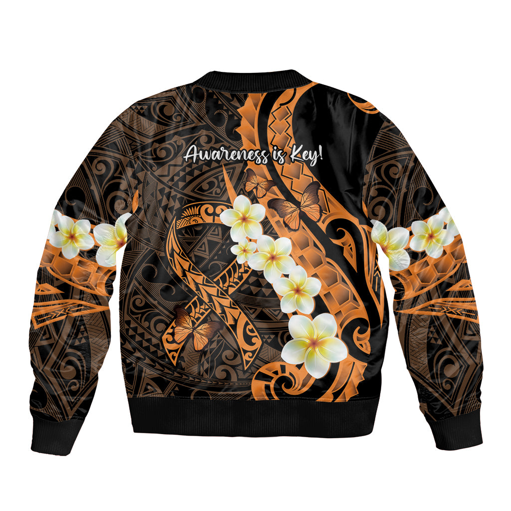 Liver Cancer Awareness Month Bomber Jacket Awareness Is Key Orange Polynesian Ribbon