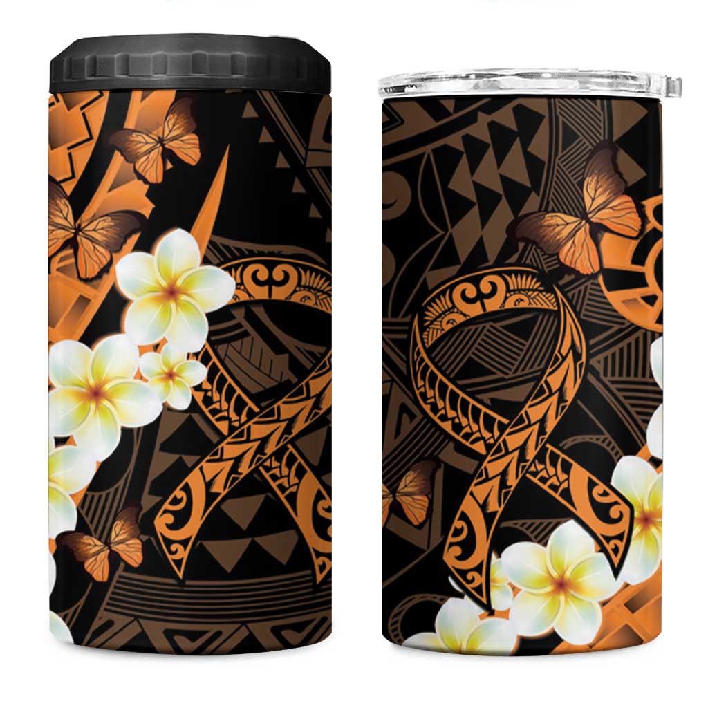 Liver Cancer Awareness Month 4 in 1 Can Cooler Tumbler Awareness Is Key Orange Polynesian Ribbon