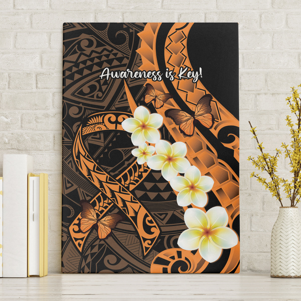 Liver Cancer Awareness Month Canvas Wall Art Awareness Is Key Orange Polynesian Ribbon