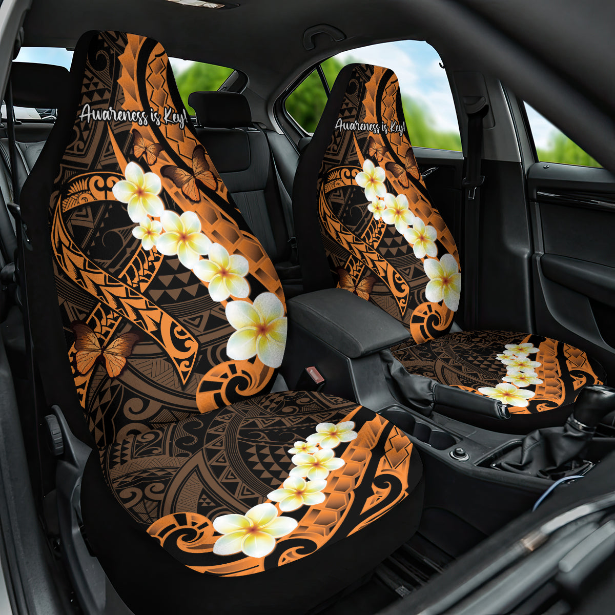Liver Cancer Awareness Month Car Seat Cover Awareness Is Key Orange Polynesian Ribbon