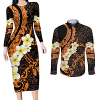 Liver Cancer Awareness Month Couples Matching Long Sleeve Bodycon Dress and Long Sleeve Button Shirt Awareness Is Key Orange Polynesian Ribbon