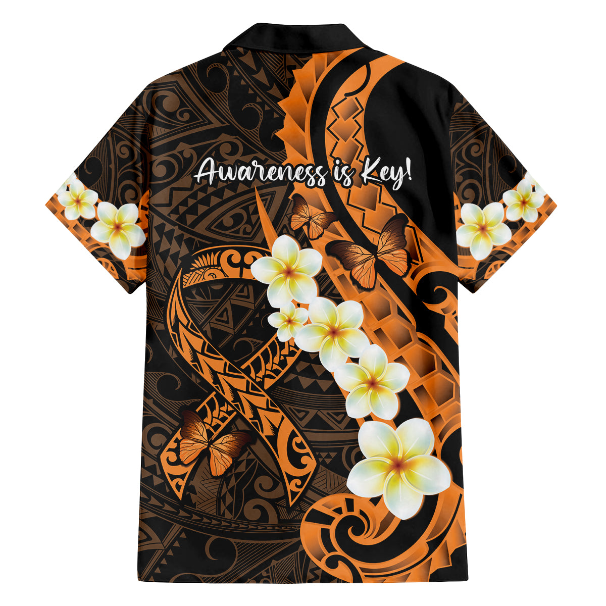 Liver Cancer Awareness Month Family Matching Tank Maxi Dress and Hawaiian Shirt Awareness Is Key Orange Polynesian Ribbon