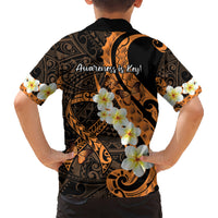 Liver Cancer Awareness Month Kid Hawaiian Shirt Awareness Is Key Orange Polynesian Ribbon