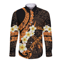 Liver Cancer Awareness Month Long Sleeve Button Shirt Awareness Is Key Orange Polynesian Ribbon