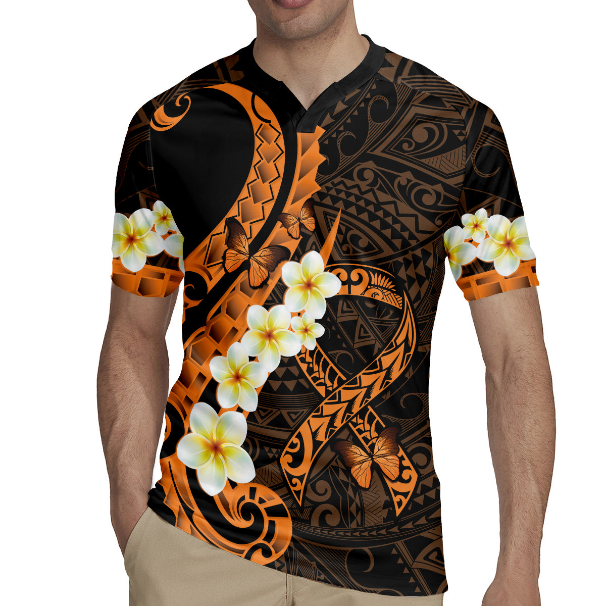 Liver Cancer Awareness Month Rugby Jersey Awareness Is Key Orange Polynesian Ribbon