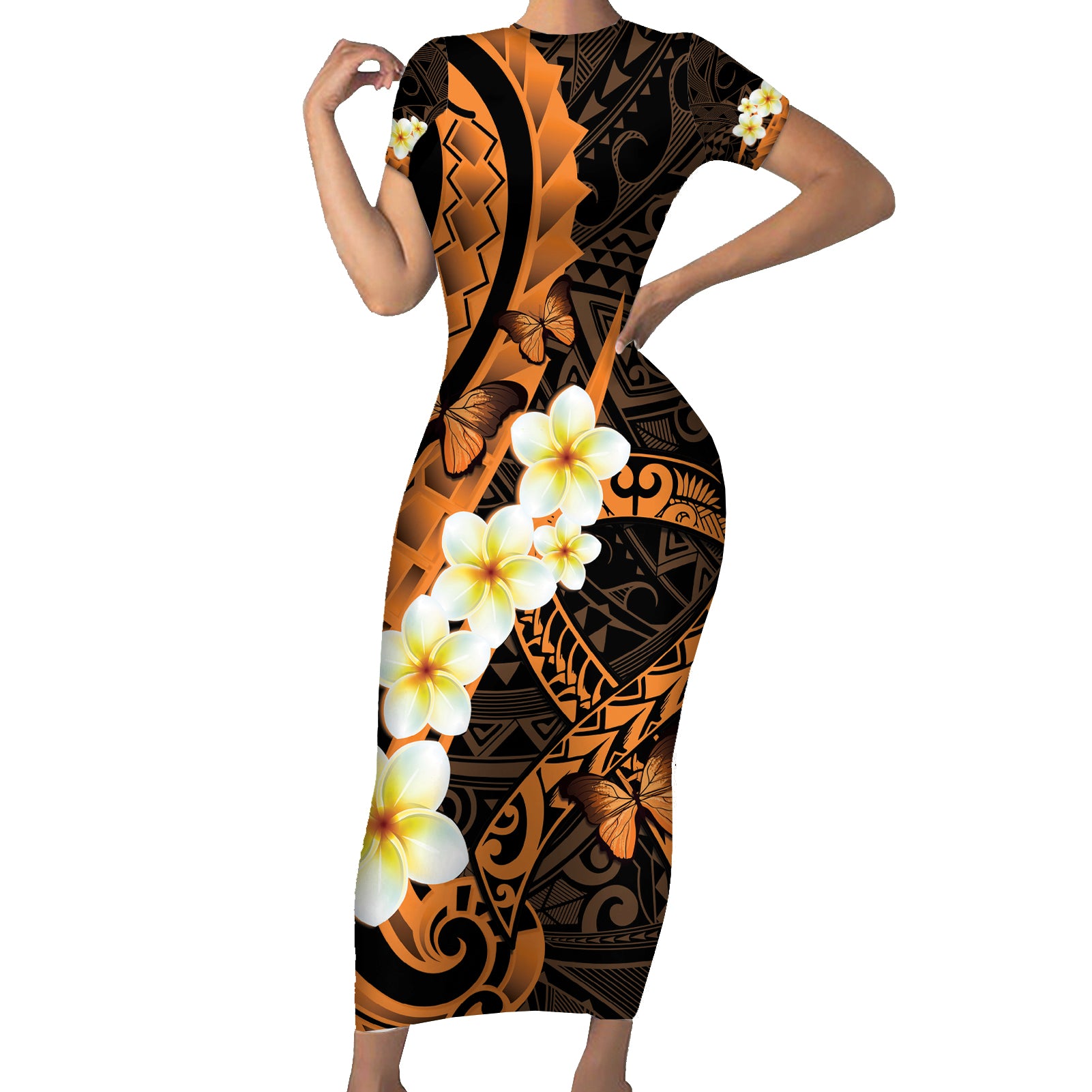 Liver Cancer Awareness Month Short Sleeve Bodycon Dress Awareness Is Key Orange Polynesian Ribbon