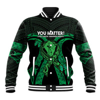 ADHD Awareness Month You Matter Baseball Jacket Green Polynesian Ribbon