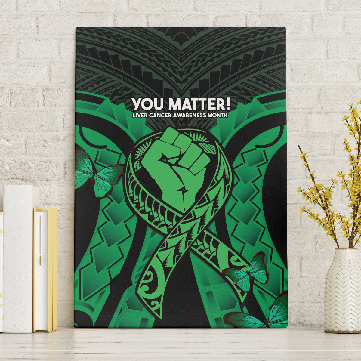 ADHD Awareness Month You Matter Canvas Wall Art Green Polynesian Ribbon