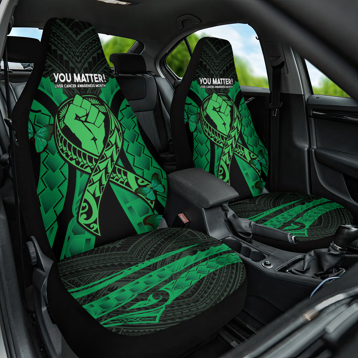 ADHD Awareness Month You Matter Car Seat Cover Green Polynesian Ribbon