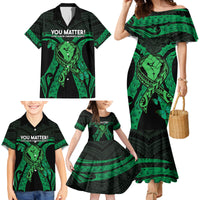 ADHD Awareness Month You Matter Family Matching Mermaid Dress and Hawaiian Shirt Green Polynesian Ribbon