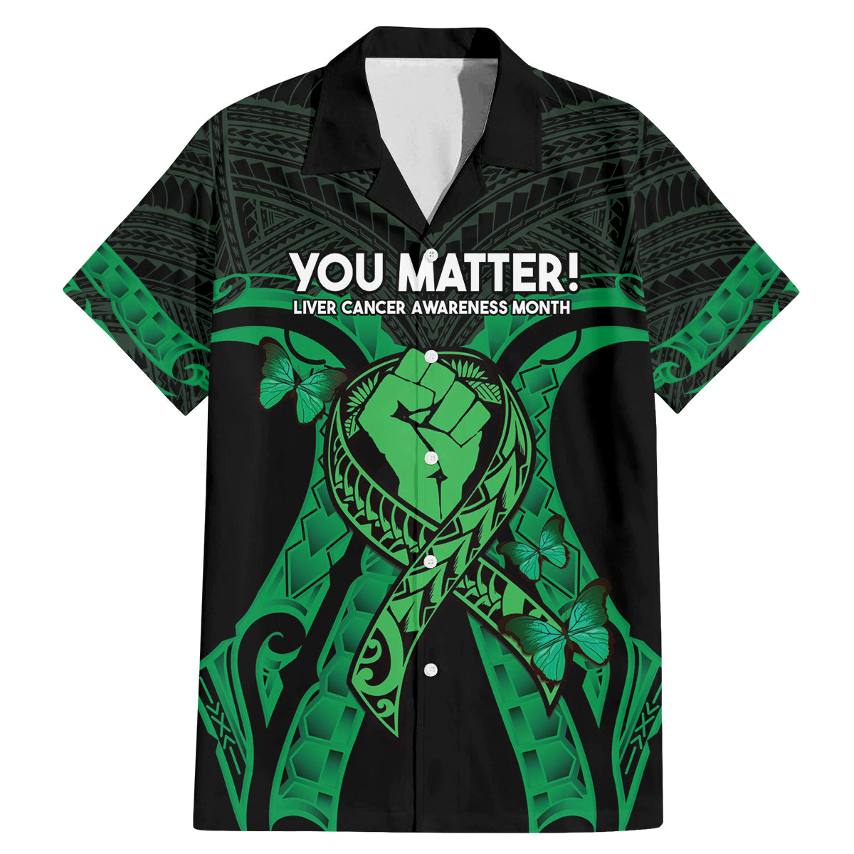 ADHD Awareness Month You Matter Family Matching Mermaid Dress and Hawaiian Shirt Green Polynesian Ribbon