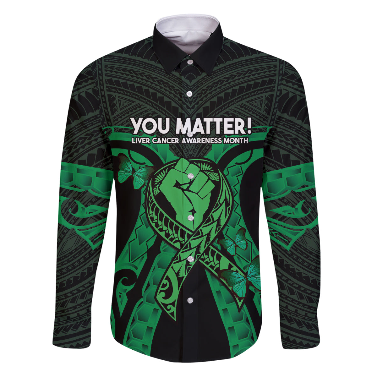 ADHD Awareness Month You Matter Family Matching Puletasi and Hawaiian Shirt Green Polynesian Ribbon