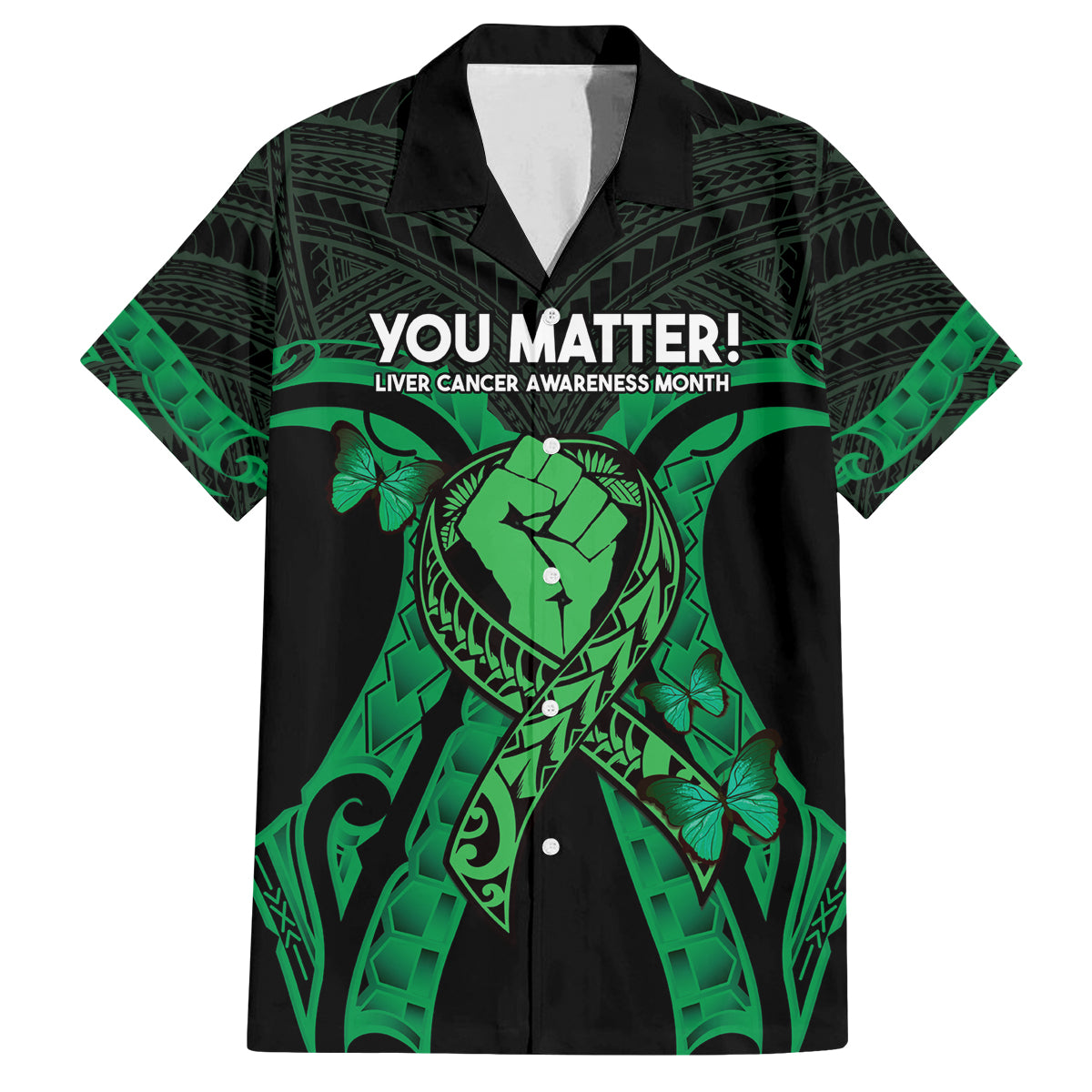 ADHD Awareness Month You Matter Family Matching Summer Maxi Dress and Hawaiian Shirt Green Polynesian Ribbon