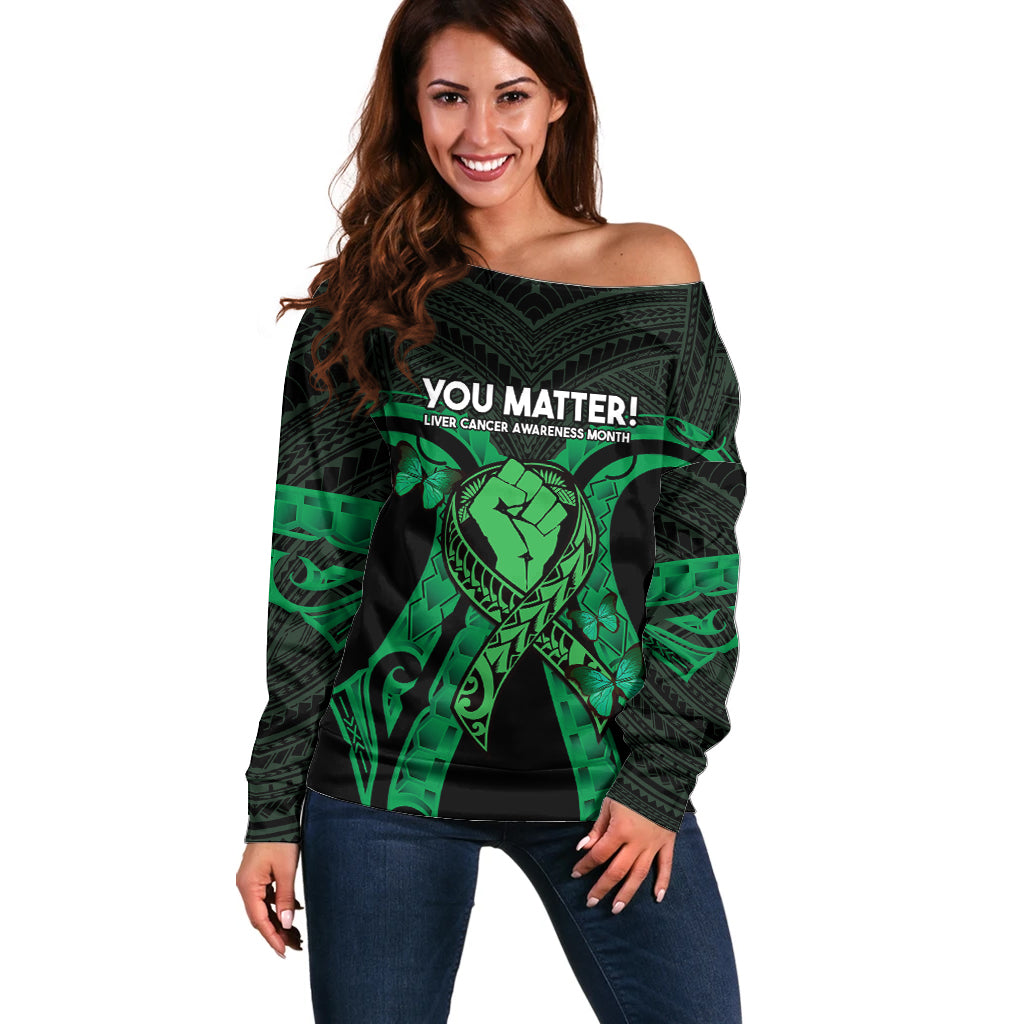 ADHD Awareness Month You Matter Off Shoulder Sweater Green Polynesian Ribbon