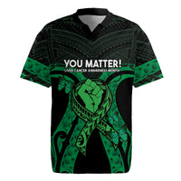 ADHD Awareness Month You Matter Rugby Jersey Green Polynesian Ribbon