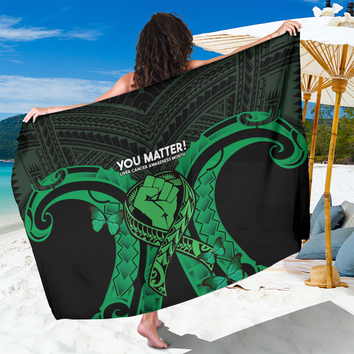 ADHD Awareness Month You Matter Sarong Green Polynesian Ribbon