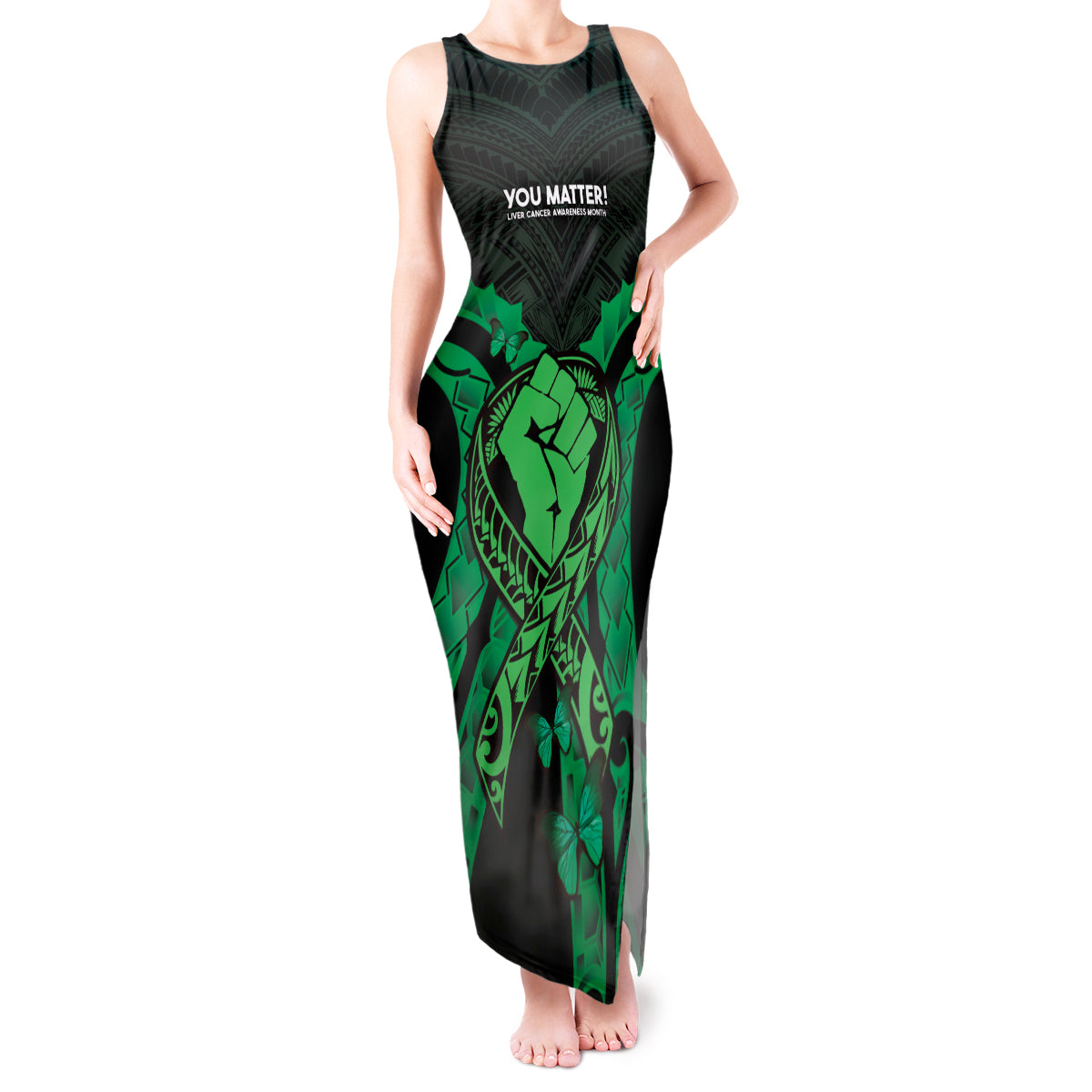 ADHD Awareness Month You Matter Tank Maxi Dress Green Polynesian Ribbon