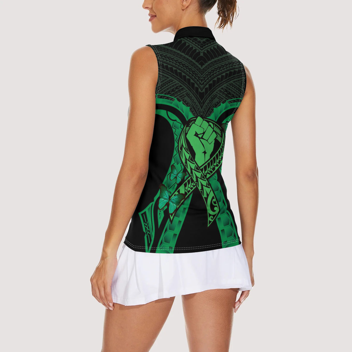 ADHD Awareness Month You Matter Women Sleeveless Polo Shirt Green Polynesian Ribbon