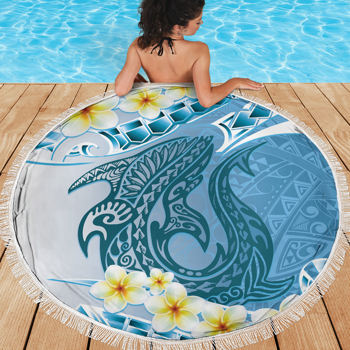 Blue Hawaii Shark Tattoo Beach Blanket Frangipani With Polynesian Pastel Version