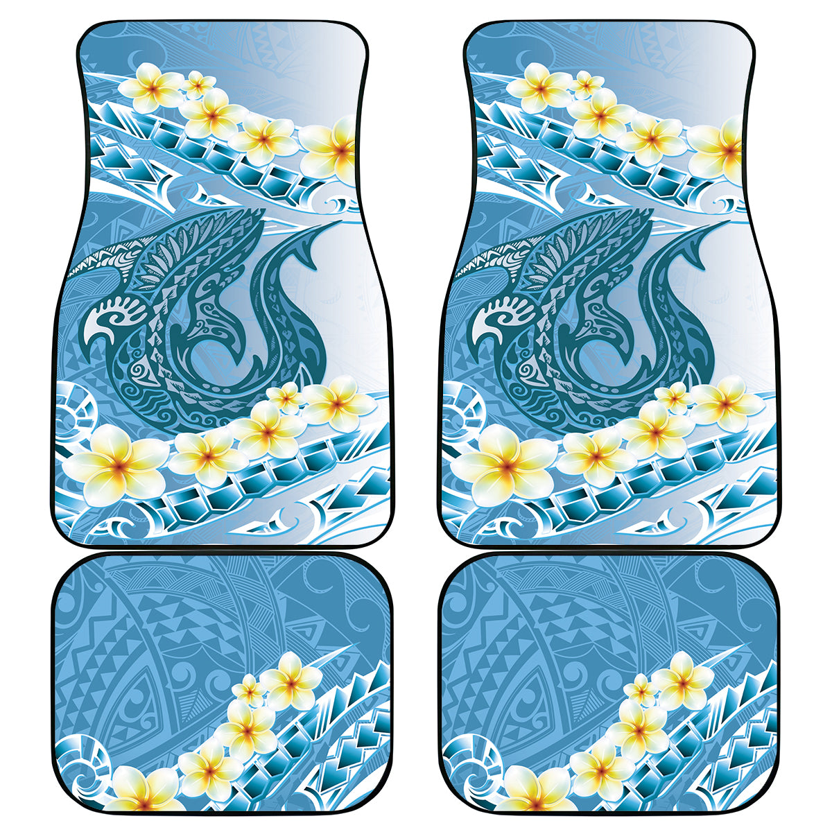 Blue Hawaii Shark Tattoo Car Mats Frangipani With Polynesian Pastel Version