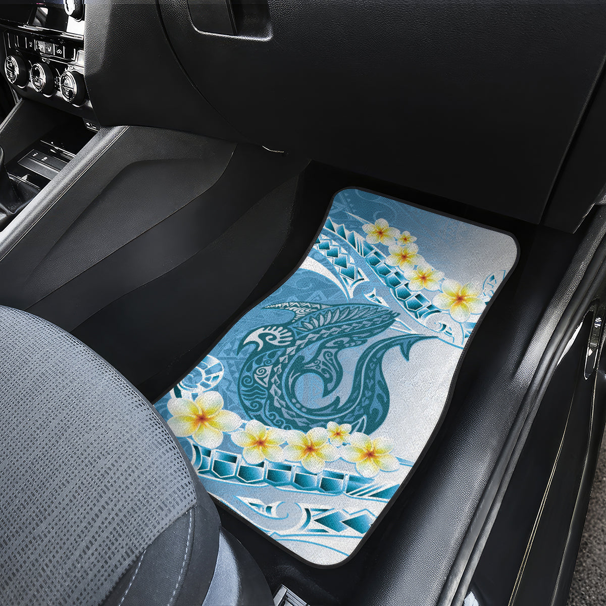 Blue Hawaii Shark Tattoo Car Mats Frangipani With Polynesian Pastel Version