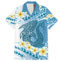 Blue Hawaii Shark Tattoo Family Matching Off The Shoulder Long Sleeve Dress and Hawaiian Shirt Frangipani With Polynesian Pastel Version LT14 Dad's Shirt - Short Sleeve Blue - Polynesian Pride
