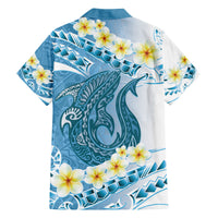 Blue Hawaii Shark Tattoo Family Matching Off The Shoulder Long Sleeve Dress and Hawaiian Shirt Frangipani With Polynesian Pastel Version LT14 - Polynesian Pride