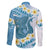 Blue Hawaii Shark Tattoo Family Matching Off Shoulder Short Dress and Hawaiian Shirt Frangipani With Polynesian Pastel Version