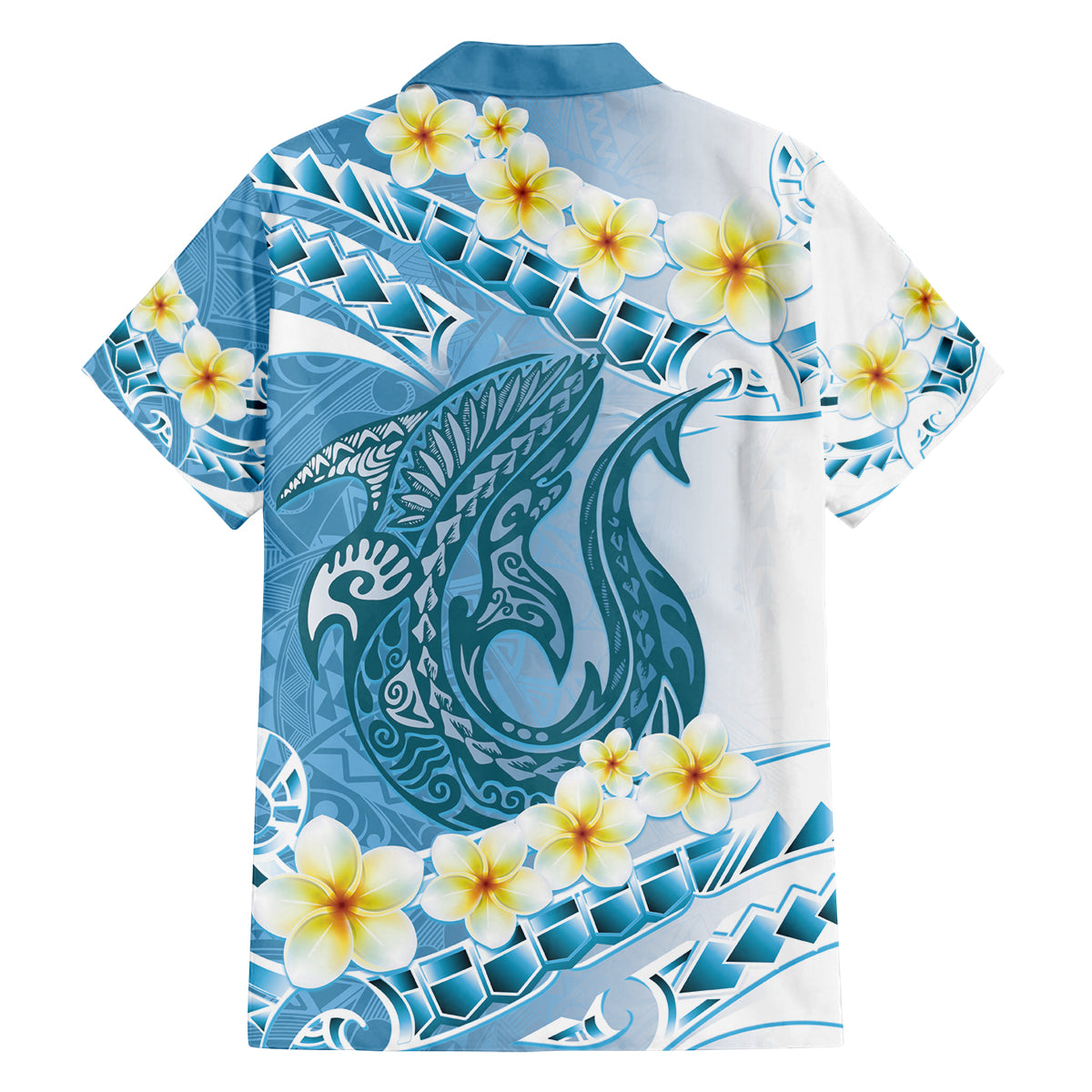 Blue Hawaii Shark Tattoo Family Matching Tank Maxi Dress and Hawaiian Shirt Frangipani With Polynesian Pastel Version