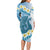 Blue Hawaii Shark Tattoo Long Sleeve Bodycon Dress Frangipani With Polynesian Pastel Version