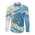 Blue Hawaii Shark Tattoo Long Sleeve Button Shirt Frangipani With Polynesian Pastel Version