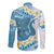 Blue Hawaii Shark Tattoo Long Sleeve Button Shirt Frangipani With Polynesian Pastel Version