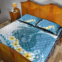Blue Hawaii Shark Tattoo Quilt Bed Set Frangipani With Polynesian Pastel Version LT14 - Polynesian Pride