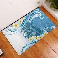 Blue Hawaii Shark Tattoo Rubber Doormat Frangipani With Polynesian Pastel Version LT14 Blue - Polynesian Pride